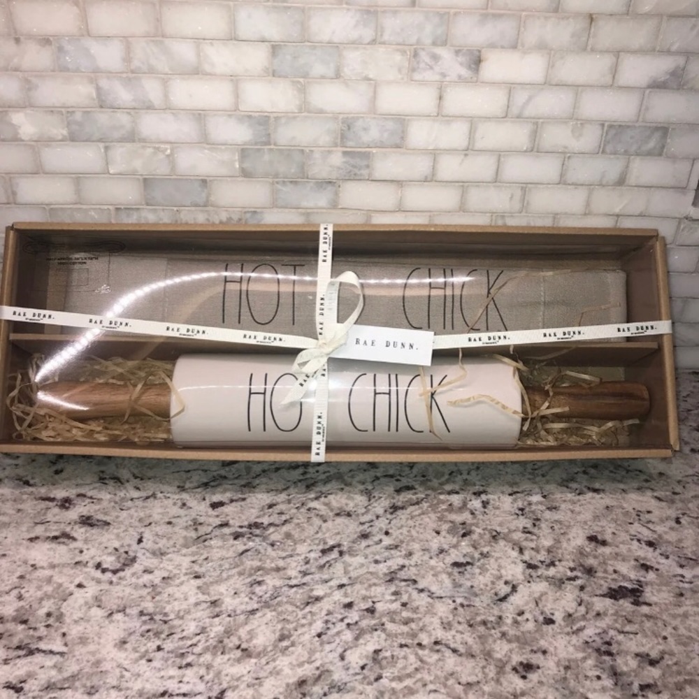 Rae Dunn Hot Chick Rolling Pin & Apron set Easter